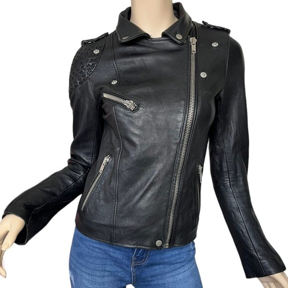 Maje Biker Moto Zip Jacket Black Lamb Leather Size 38 - Picture 7 of 16